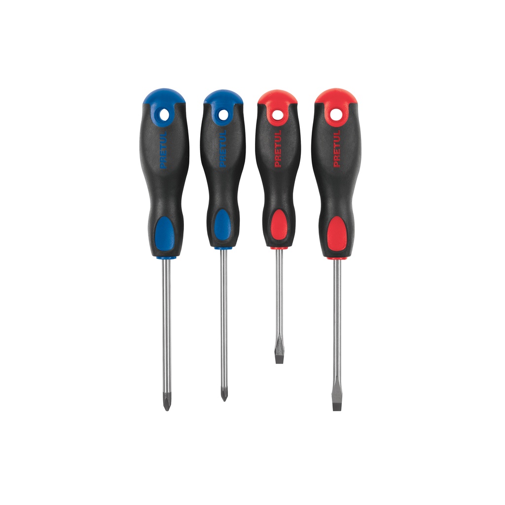 Juego de 4 desarmadores mango Comfort Grip, Pretul