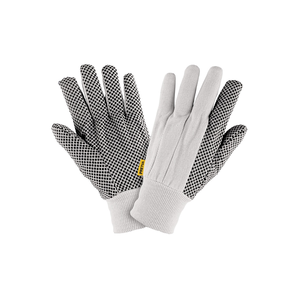 [GU-455] Guantes de algodón con puntos PVC en palma, unitalla, PRETUL