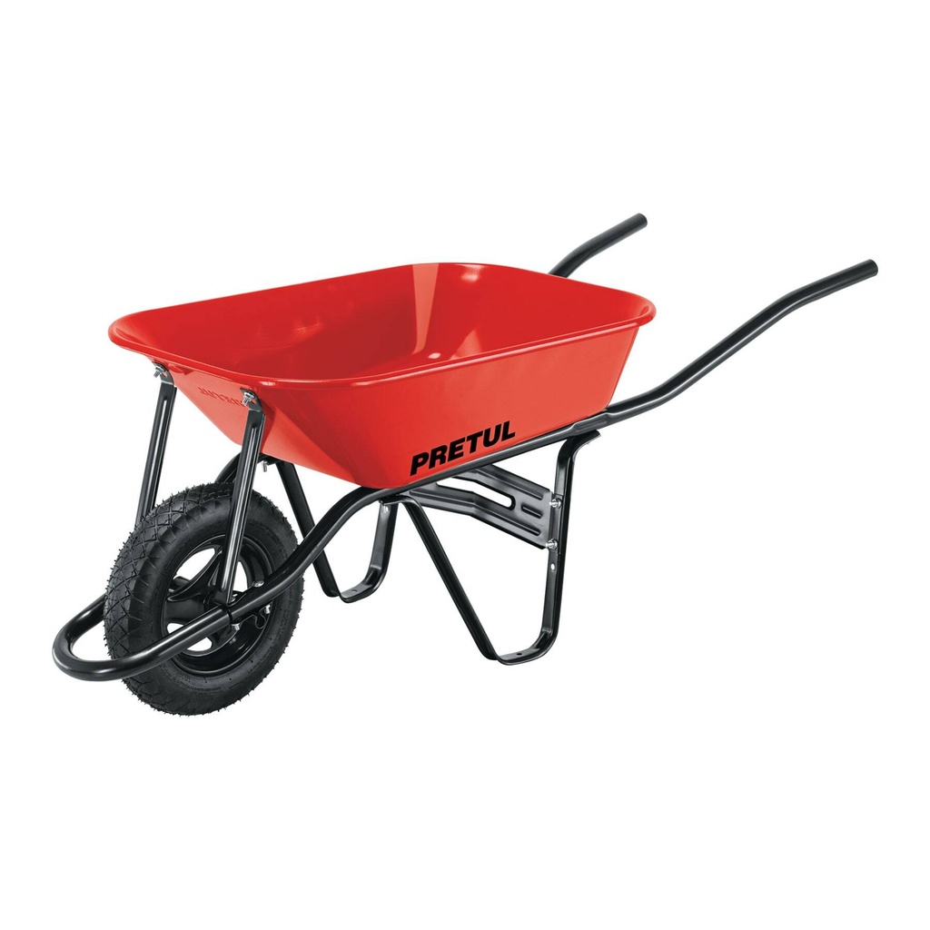 Carretilla 3.5 ft3 roja,angosta,neumática, tubular, PRETUL