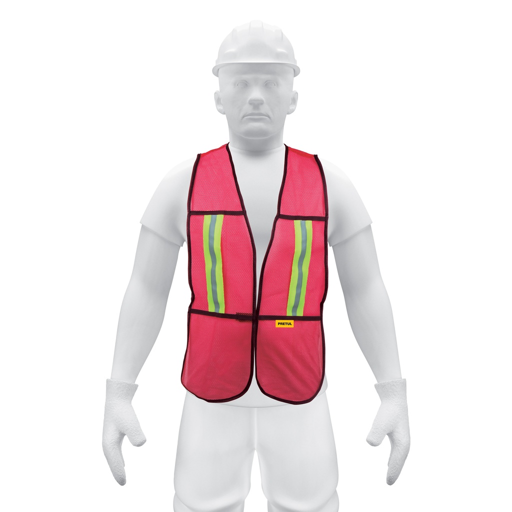 [CHS-200R] Chaleco de seguridad con cintas reflejantes, rojo, Pretul