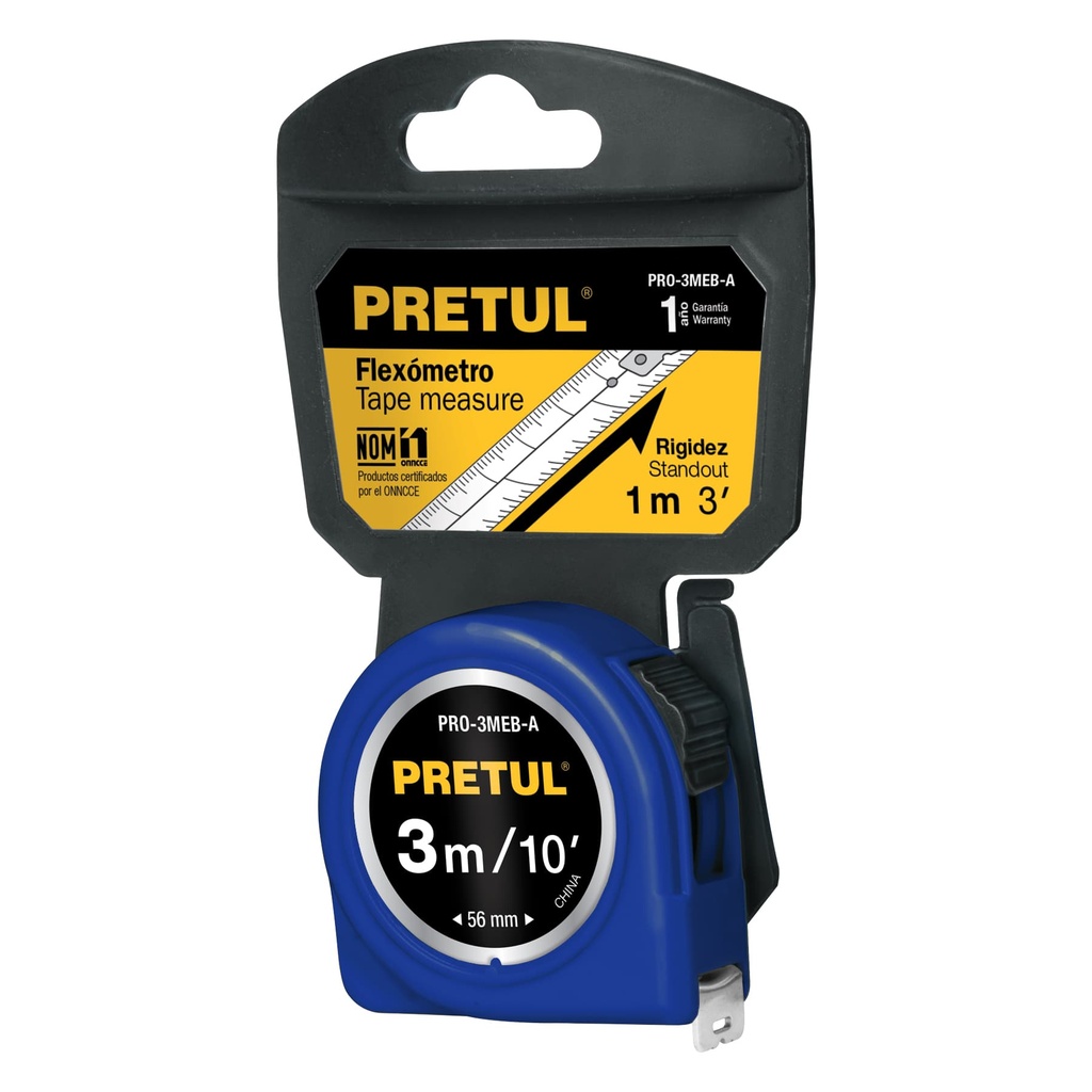 [PRO-3MEB-A] Flexómetro azul 3 m cinta 13 mm, en tarjeta, PRETUL