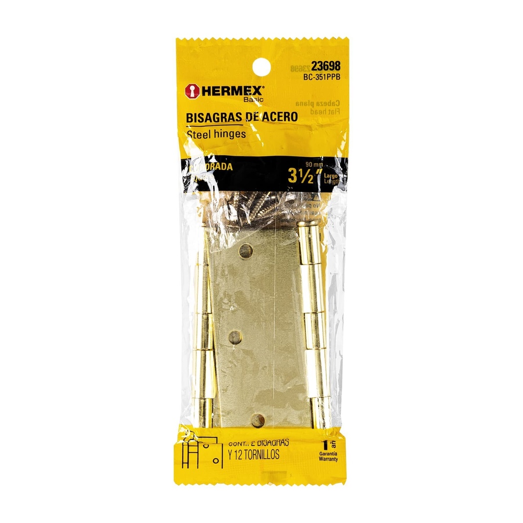[BC-351PPB] Bolsa c/2 bisagras cuadradas 3-1/2",latonado, HERMEX BASIC