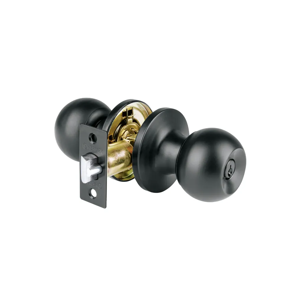 Cerradura esfera tubular, recámara, negro, Hermex Basic