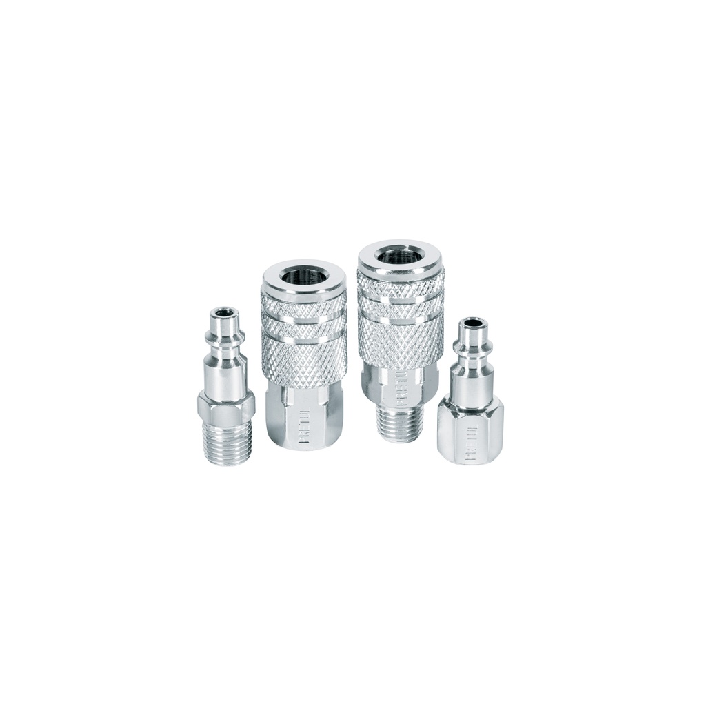 Juego de 2 conectores rápidos y 2 coples, de acero, PRETUL