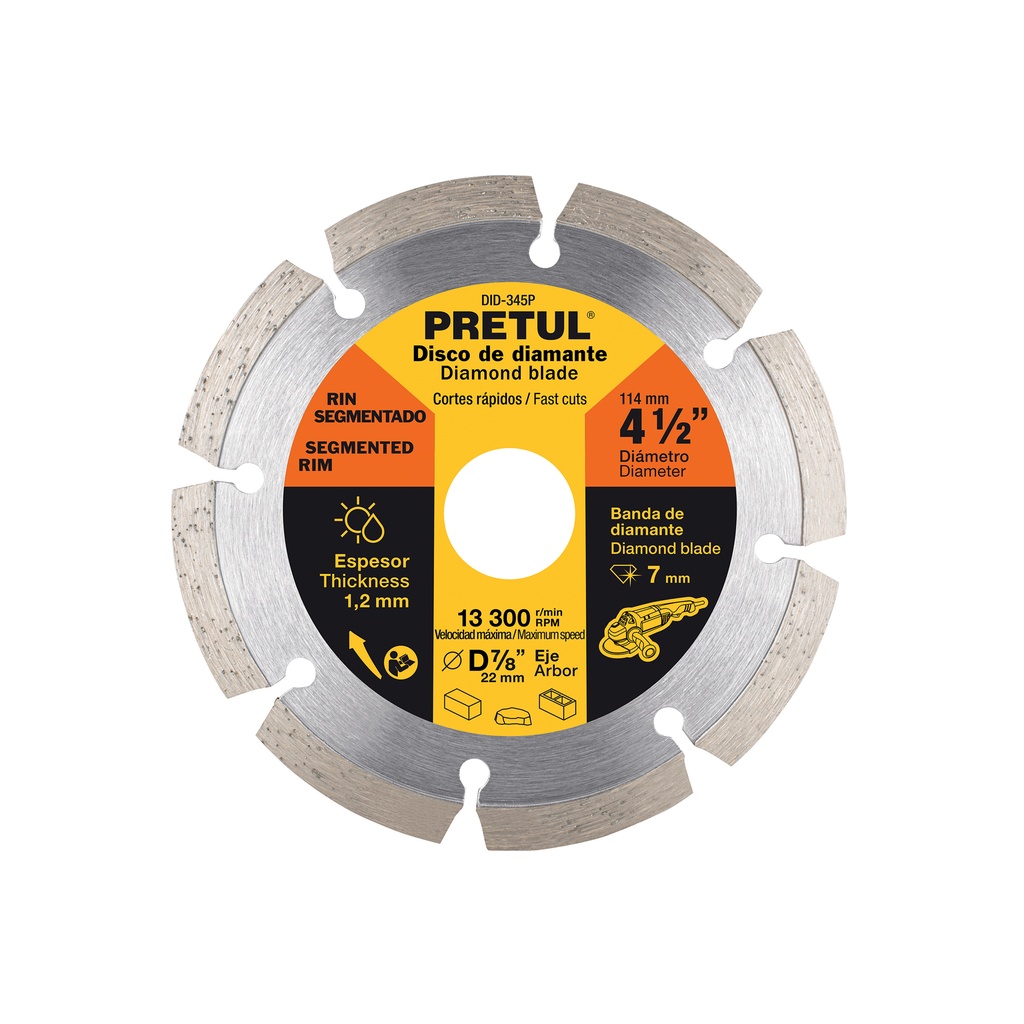Disco de diamante de 4-1/2" x 1.2 mm rin segmentado, Pretul