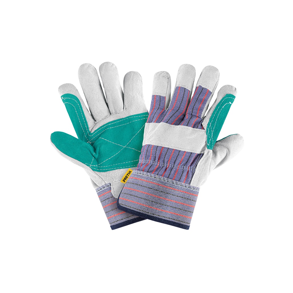 [GU-215P] Guantes de carnaza y loneta con refuerzo, unitalla, PRETUL