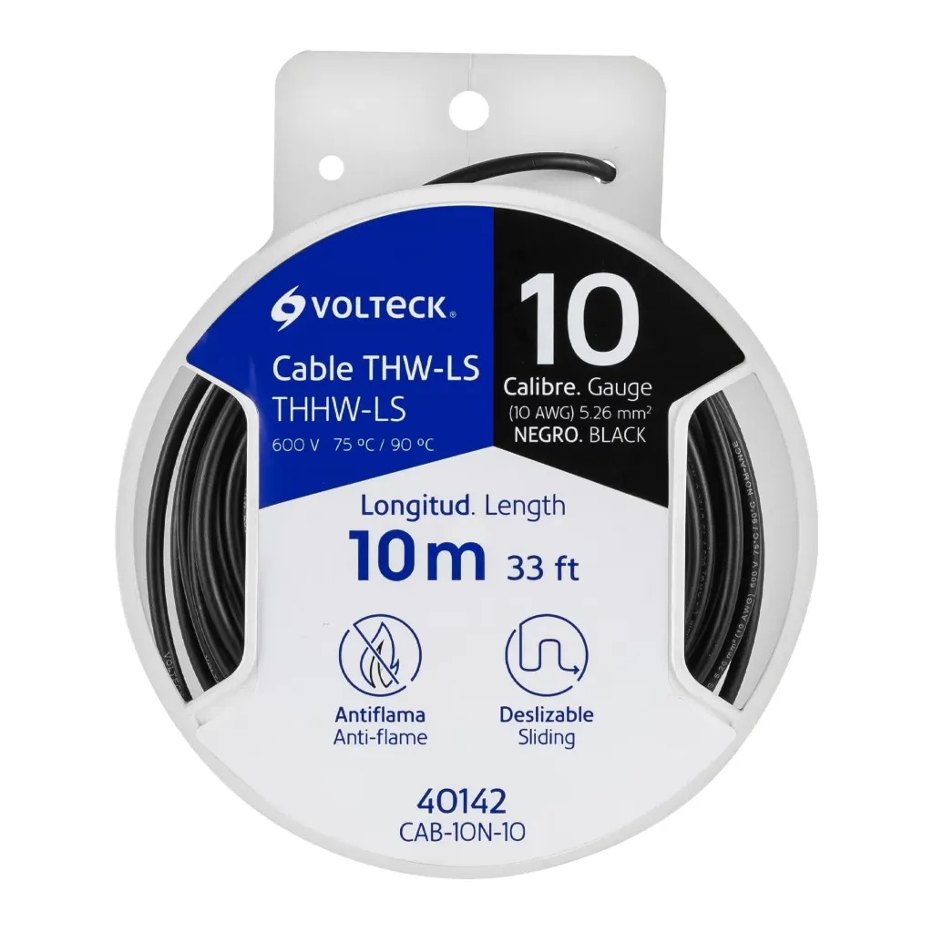 [CAB-10N-10] Carrete con 10 m de cable THHW-LS 10 AWG negro, VOLTECK