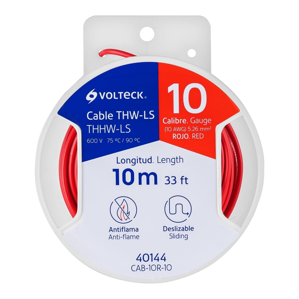 [CAB-10R-10] Carrete con 10 m de cable THHW-LS 10 AWG rojo, Volteck