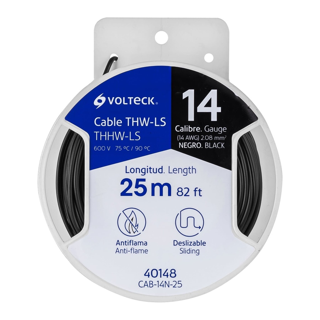 [CAB-12N-20] Carrete con 20 m de cable THHW-LS 12 AWG negro, Volteck