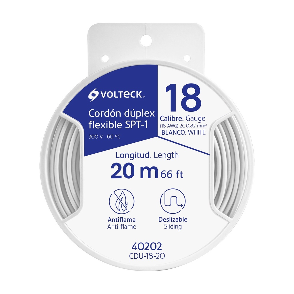 [CDU-18-20] Carrete con 20 m cordón dúplex flexible SPT 18 AWG, Volteck