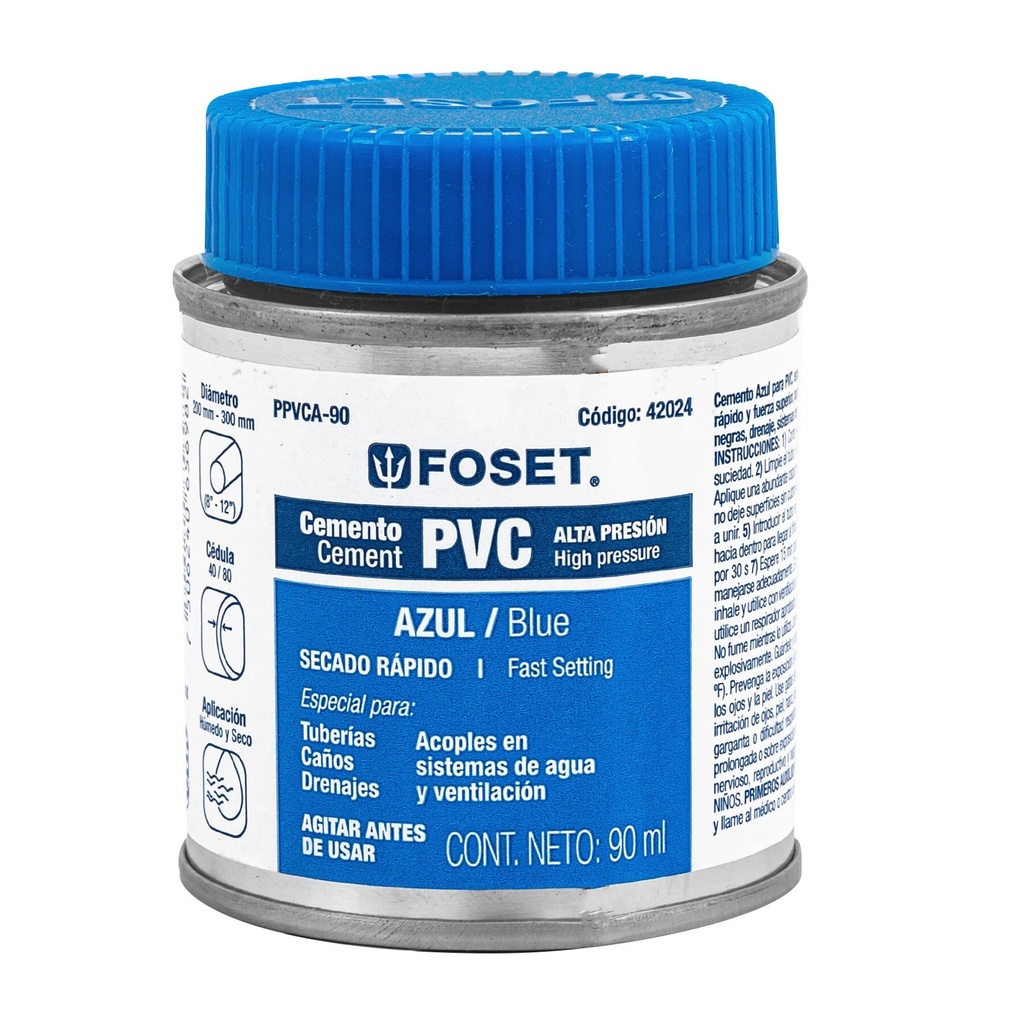 [PPVCA-90] Cemento p/PVC, azul, alta presión, lata 90ml, FOSET