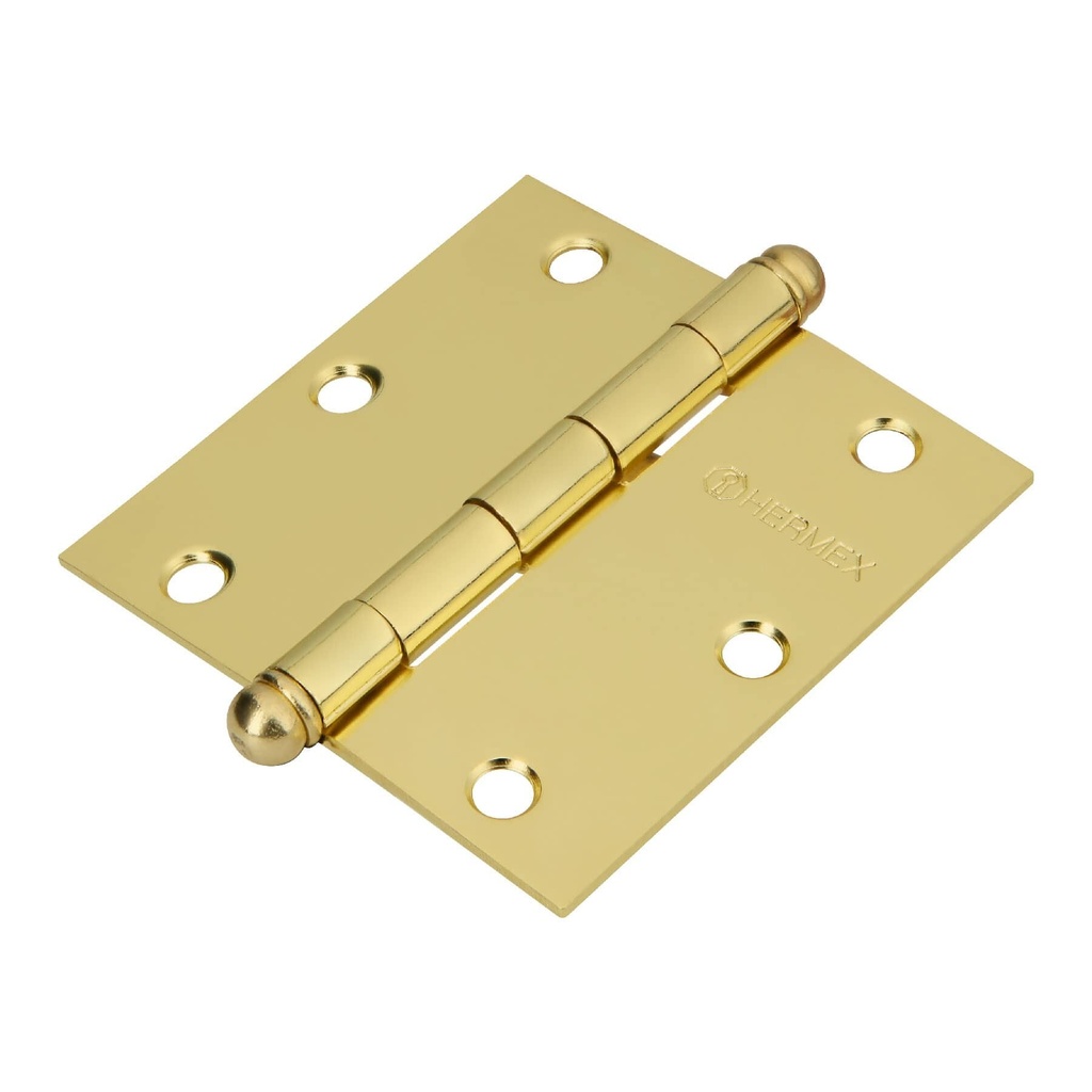 Bisagra cuadrada 3-1/2", latonado, cabeza redonda, HERMEX