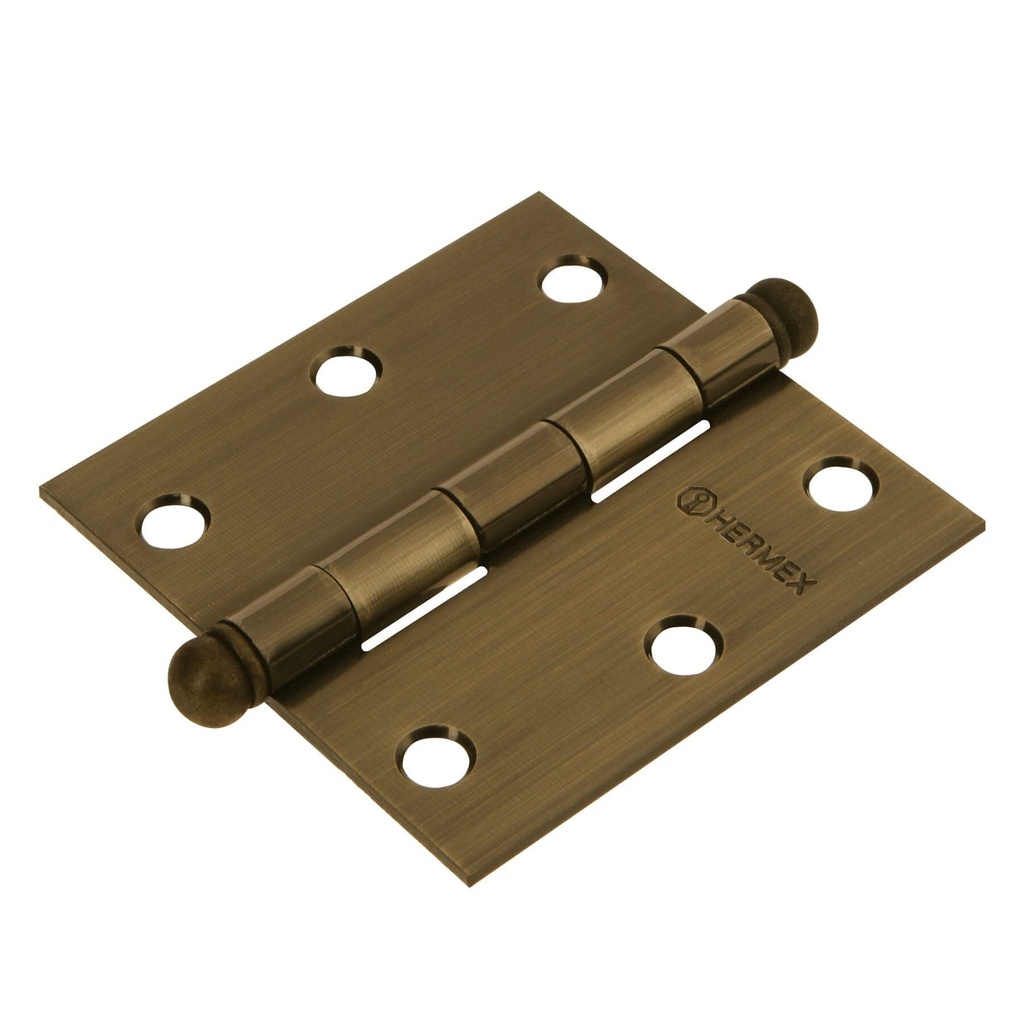Bisagra cuadrada 3", latón antiguo, cabeza redonda, Hermex