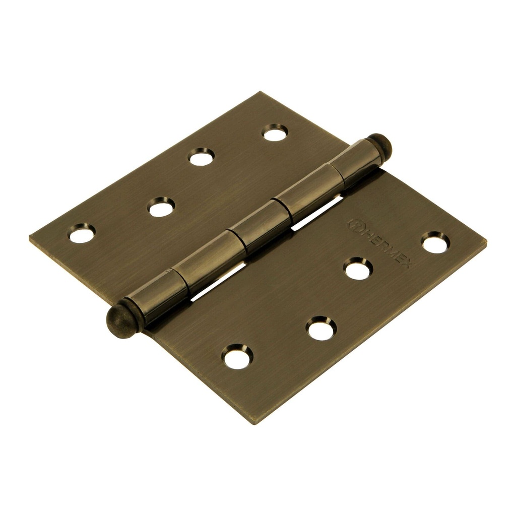 Bisagra cuadrada 4", latón antiguo, cabeza redonda, Hermex
