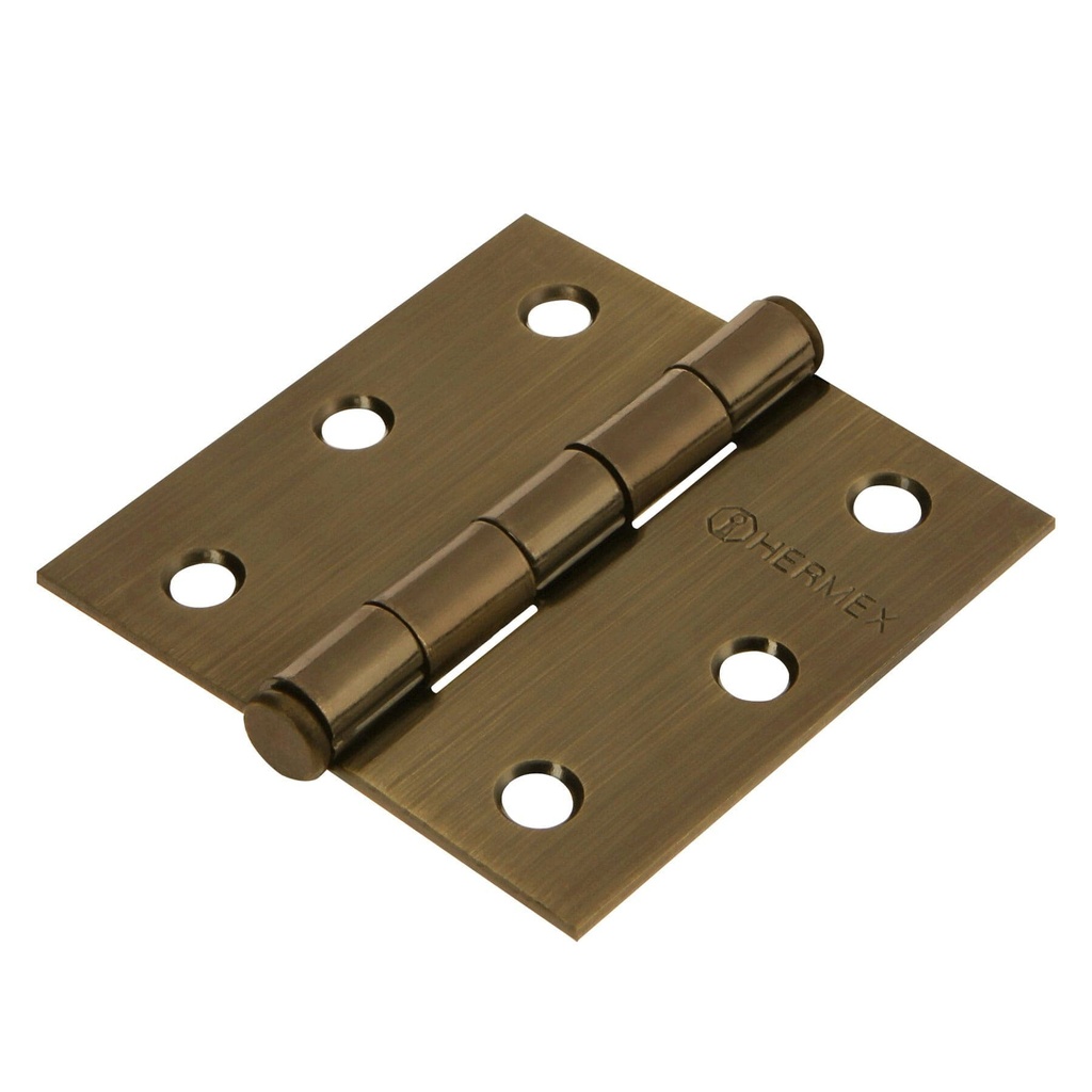 [BC-252P] Bisagra cuadrada 2-1/2", latón antiguo, cabeza plana, Hermex