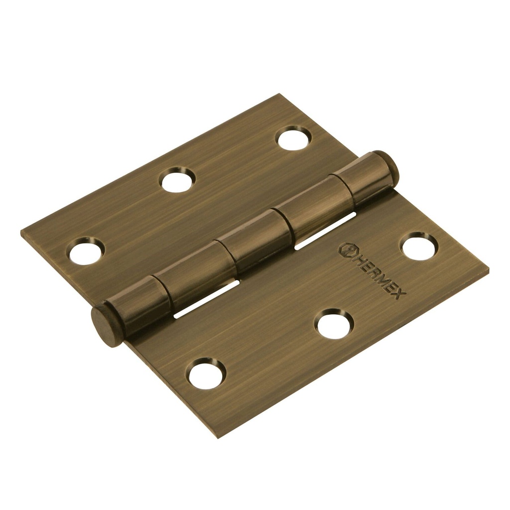 Bisagra cuadrada 3", latón antiguo, cabeza plana, Hermex
