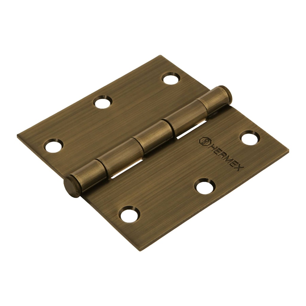 Bisagra cuadrada 3-1/2", latón antiguo, cabeza plana, Hermex