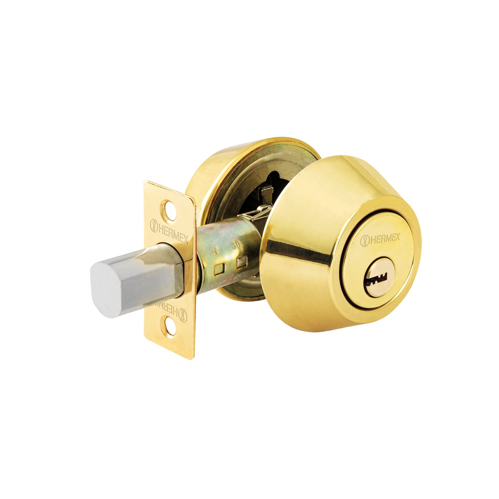 [CERO-12] Cerrojo llave-llave latón brillante, llave de puntos, Hermex