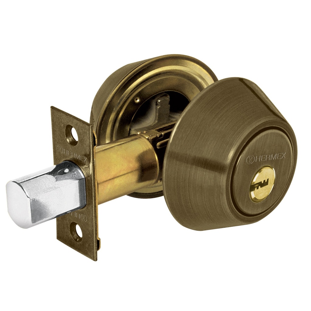 [CERO-22] Cerrojo llave-llave latón antiguo, llave puntos, HERMEX