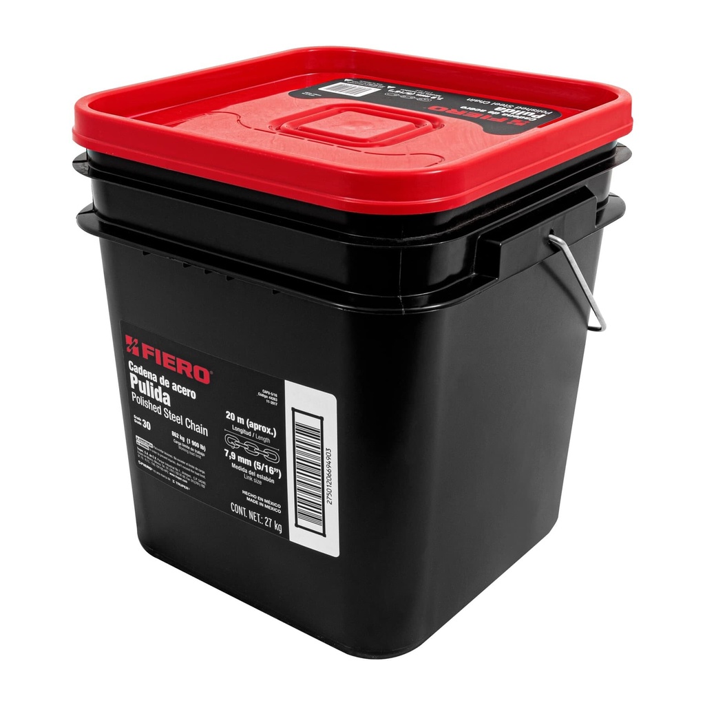 Metro de cadena pulida de 5/16", 20 m en cubeta, Fiero