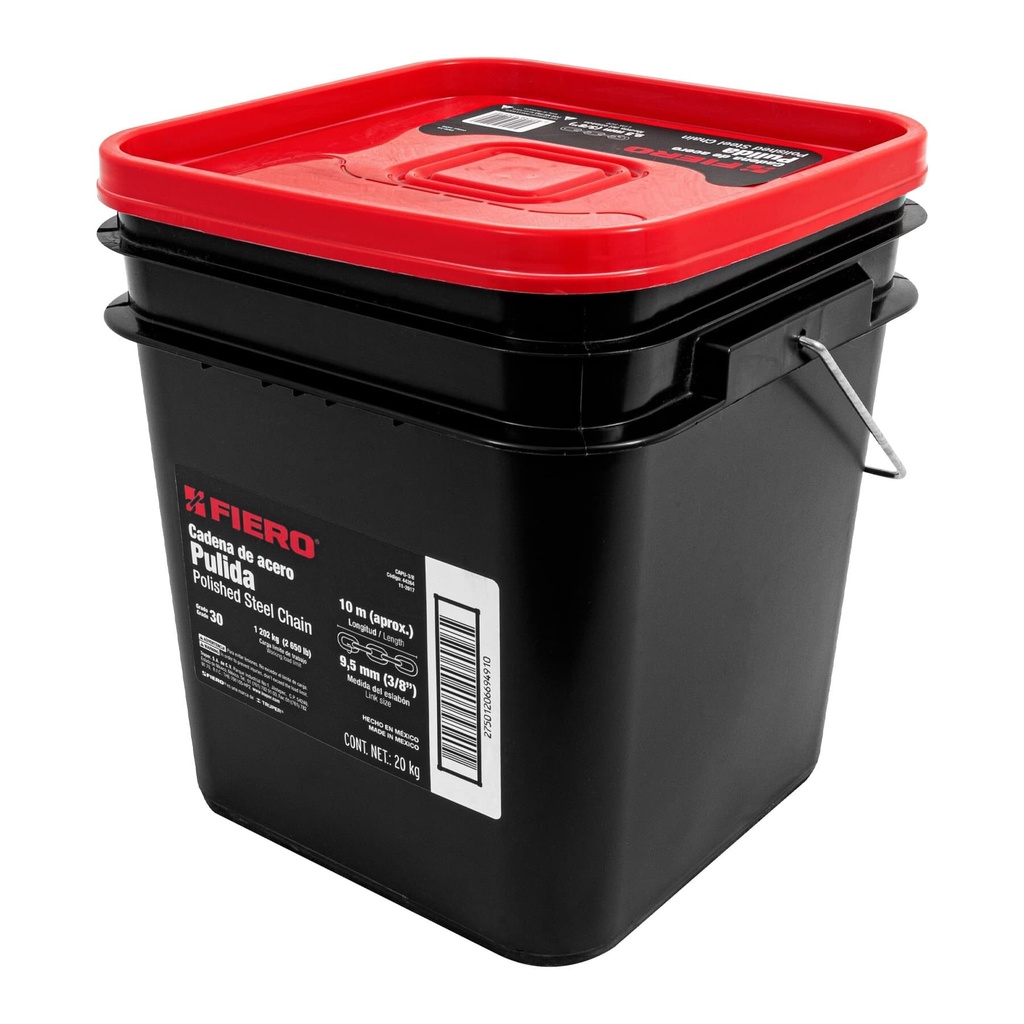 [CAPU-3/8] Metro de cadena pulida de 3/8', 10 m en cubeta, FIERO