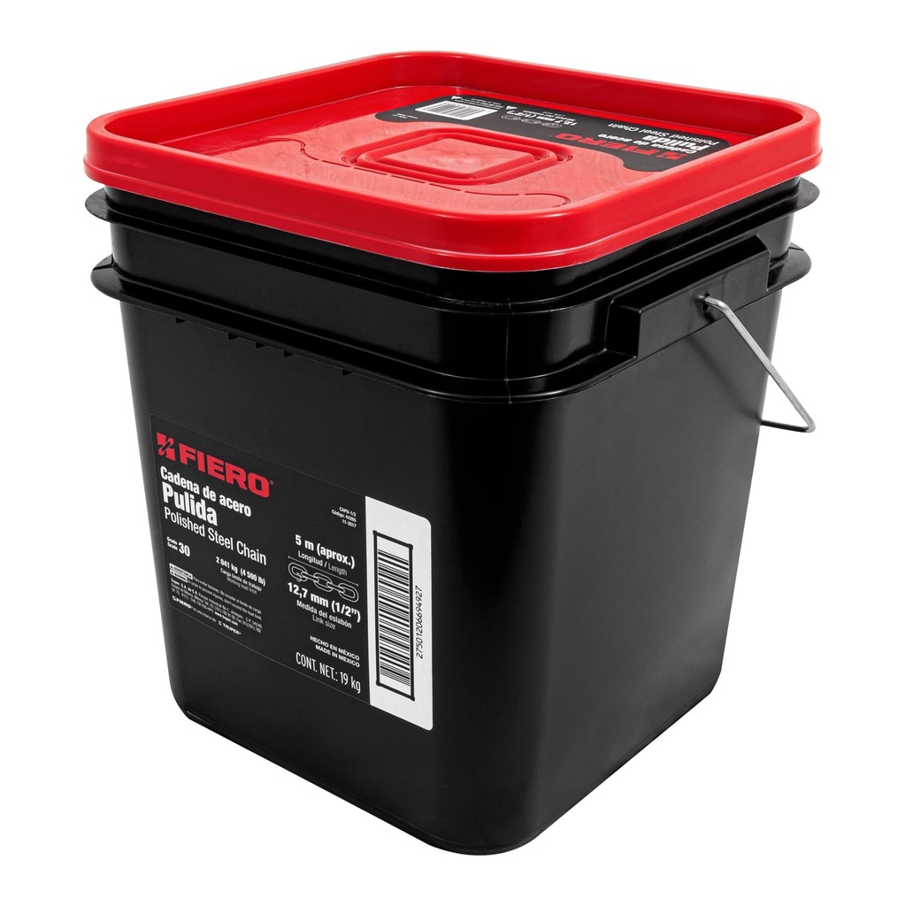 Metro de cadena pulida de 1/2", 5 m en cubeta, Fiero