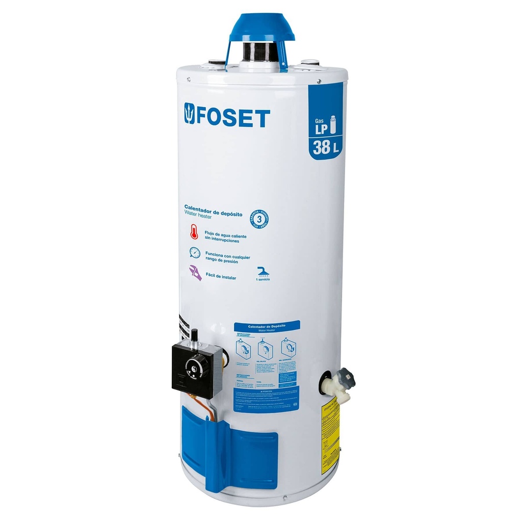 Calentador de depósito, 38L, 1 servicio, gas LP, Foset