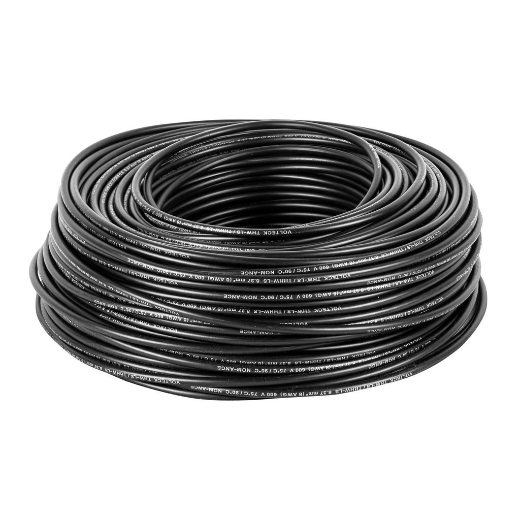 [CAB-8N] Rollo de 100 m de cable THHW-LS 8 AWG negro, VOLTECK