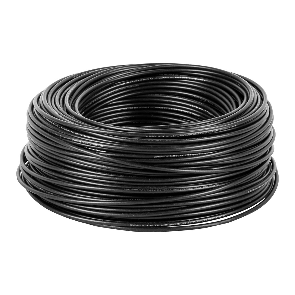 [CAB-12N] Rollo de 100 m de cable THHW-LS 12 AWG negro, VOLTECK