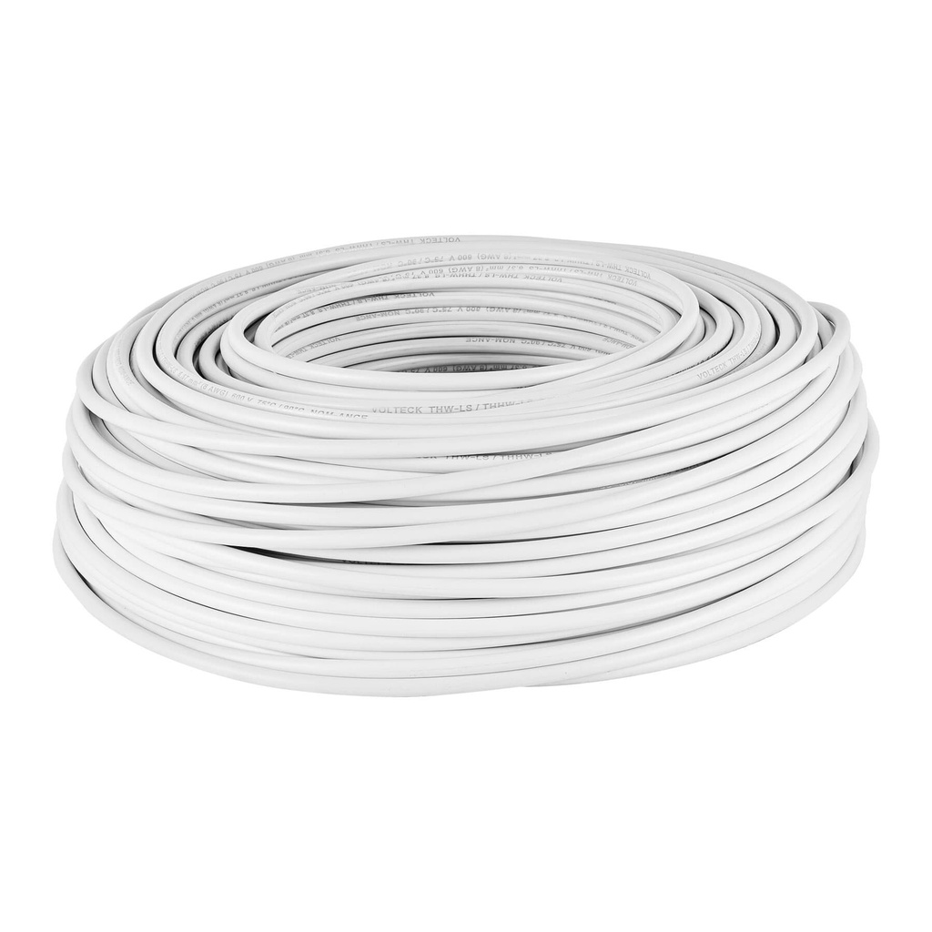 [CAB-8B] Rollo de 100 m de cable THHW-LS 8 AWG blanco, Volteck