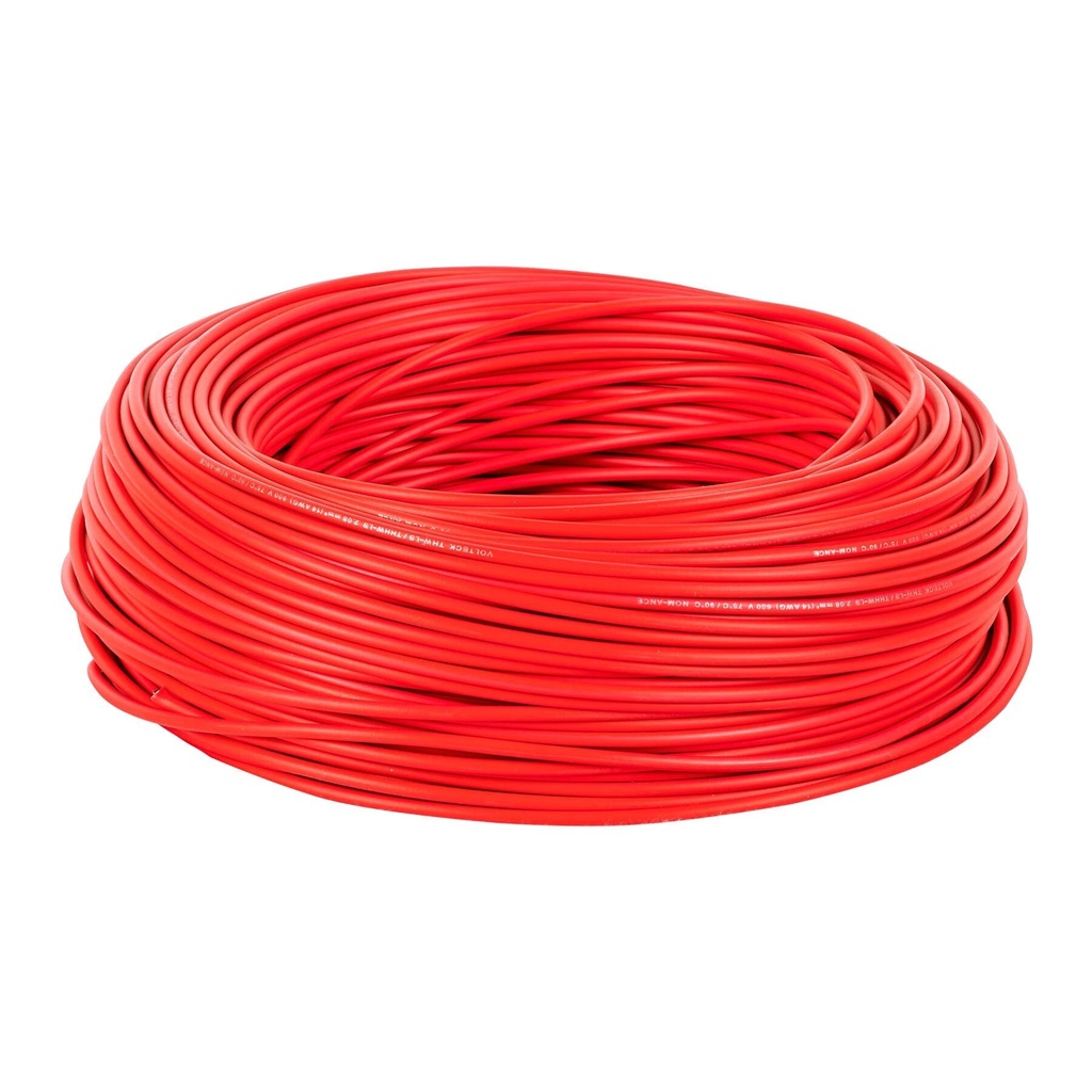 [CAB-14R] Rollo de 100 m de cable THHW-LS 14 AWG rojo, VOLTECK