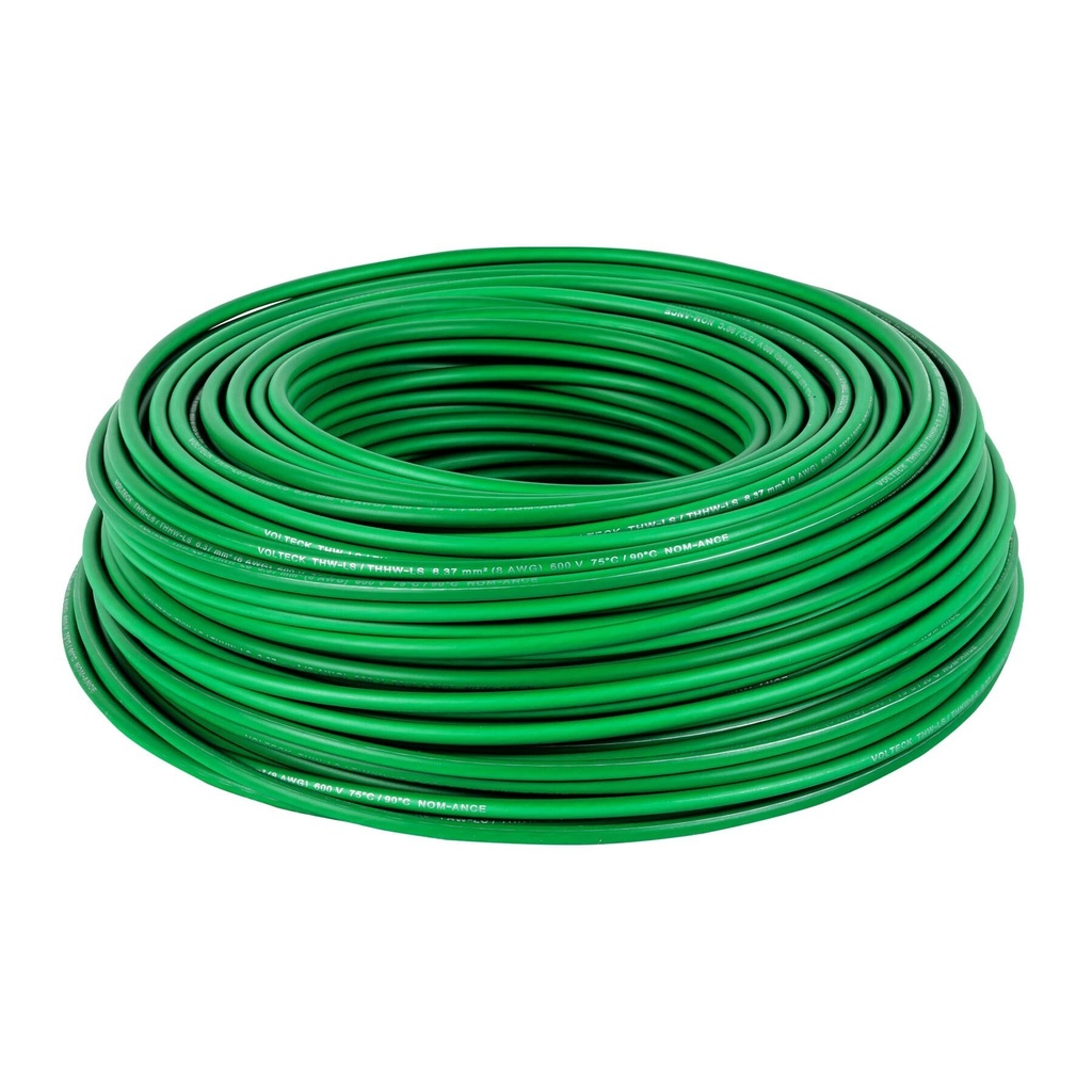 [CAB-8V] Rollo de 100 m de cable THHW-LS 8 AWG verde, Volteck