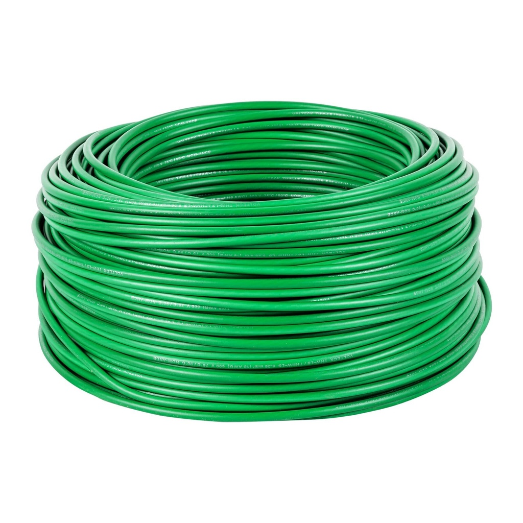 [CAB-10V] Rollo de 100 m de cable THHW-LS 10 AWG verde, Volteck