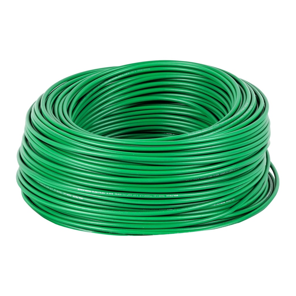 [CAB-12V] Rollo de 100 m de cable THHW-LS 12 AWG verde, Volteck