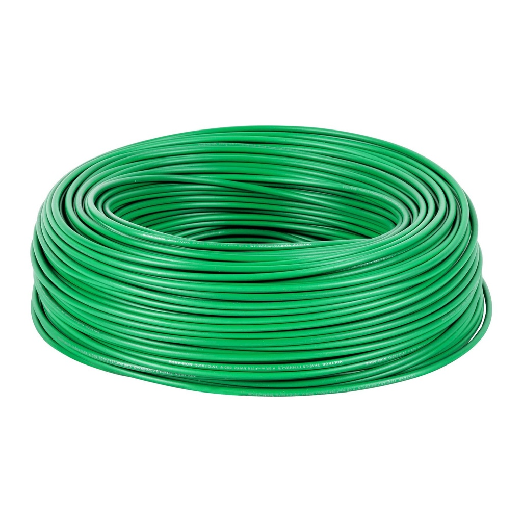 [CAB-14V] Rollo de 100 m de cable THHW-LS 14 AWG verde, VOLTECK