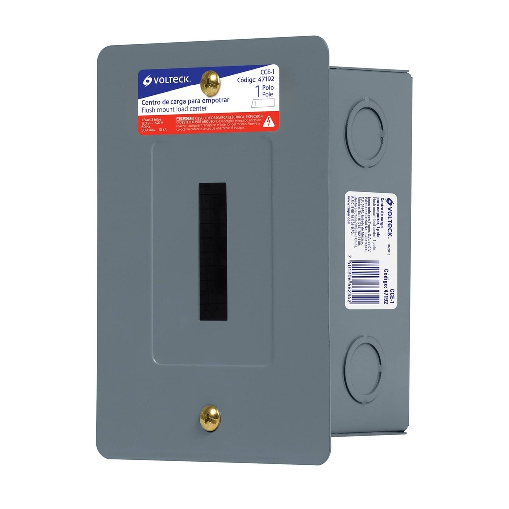 [CCE-1] Centro de carga metálico 1 polo 50A de empotrar, VOLTECK