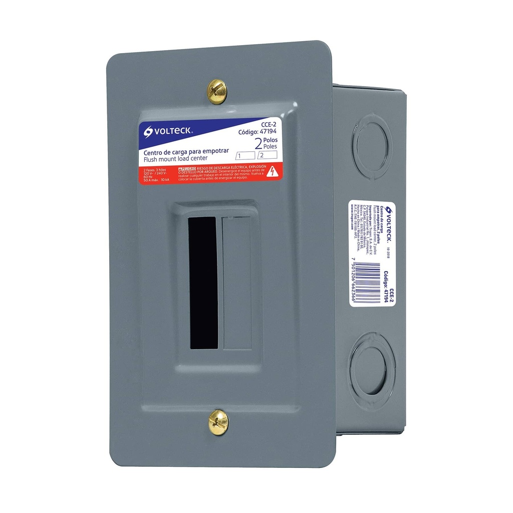 [CCE-2] Centro de carga metálico 2 polos 50A de empotrar, VOLTECK