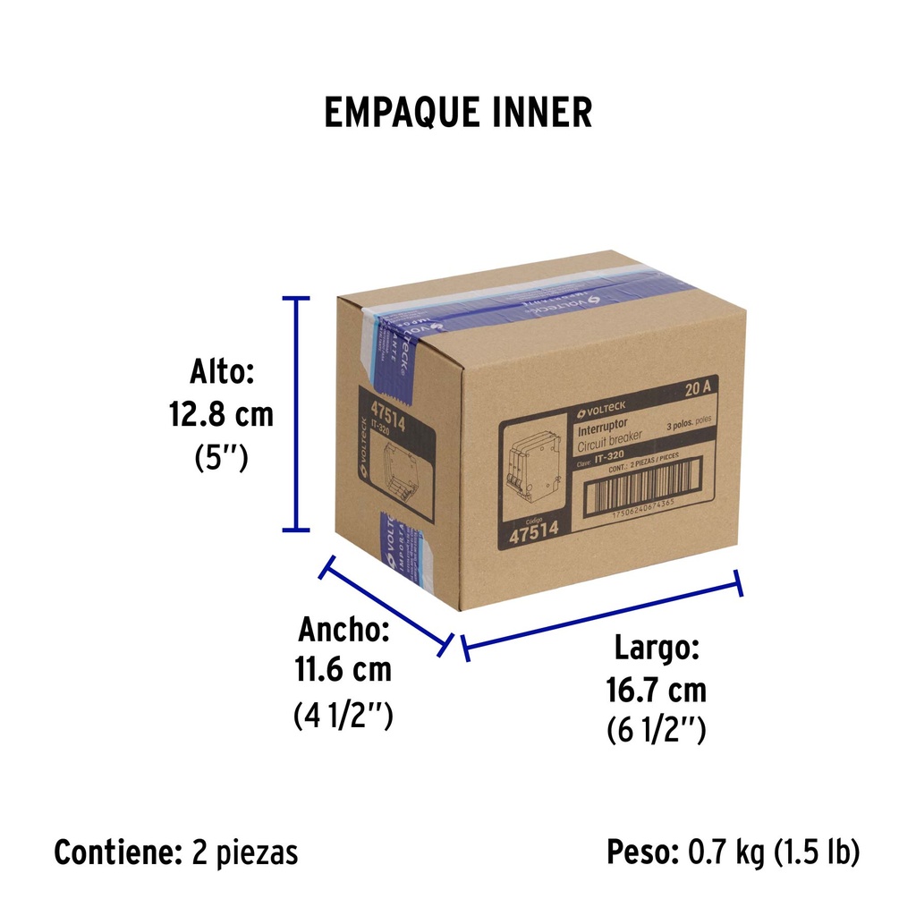 [IT-320] Interruptor de 3 polos 20A, enchufable, VOLTECK