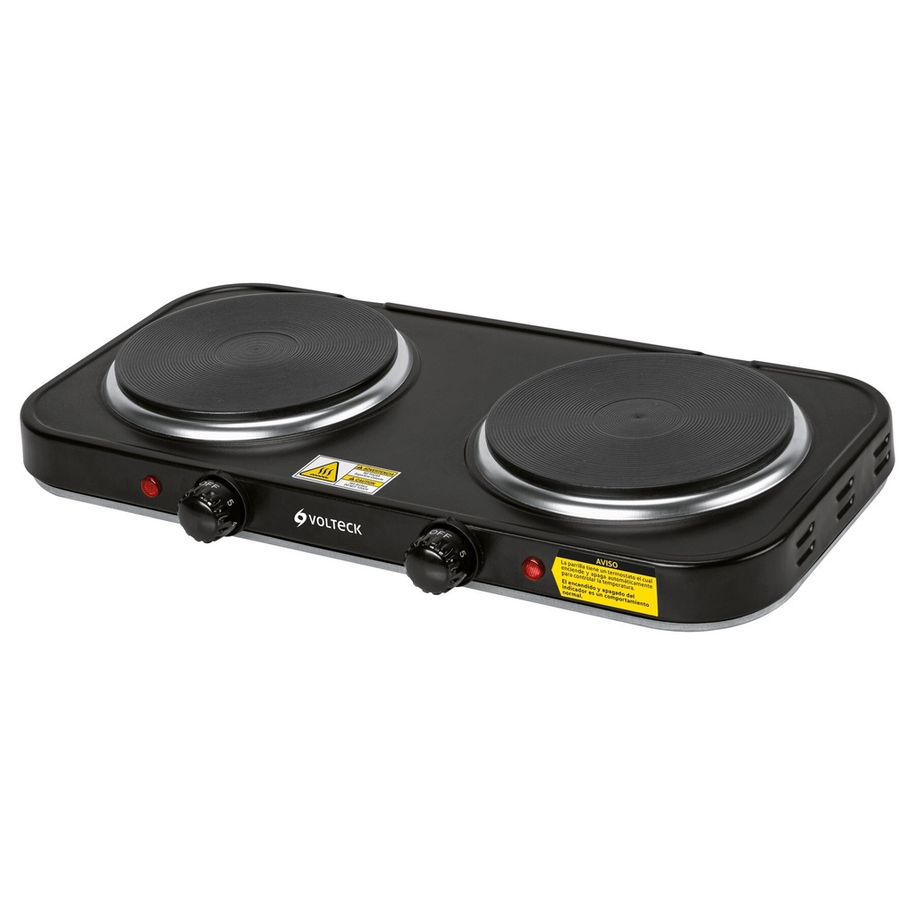 Parrilla eléctrica 2 quemadores de disco, negra, Volteck