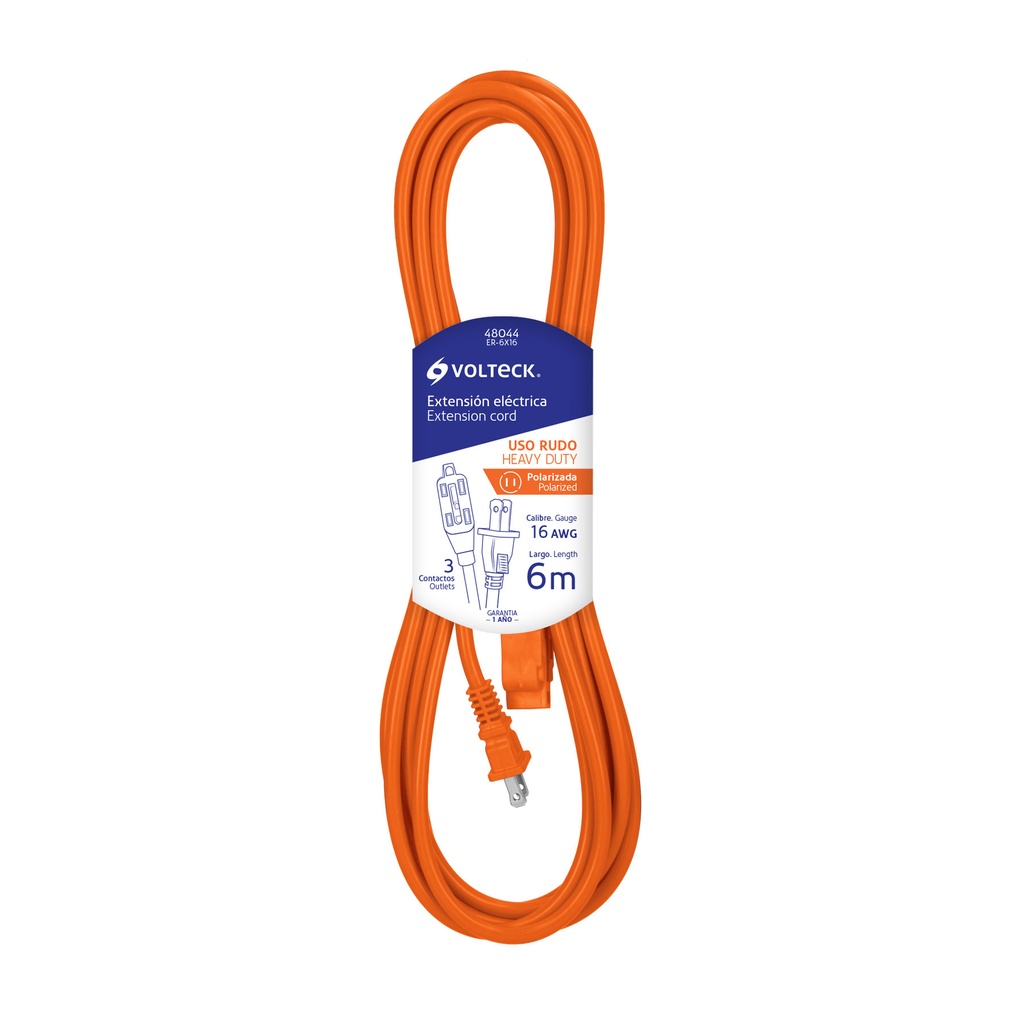 [ER-6X16] Extensión eléctrica de uso rudo 6 m 2x16 AWG, Volteck