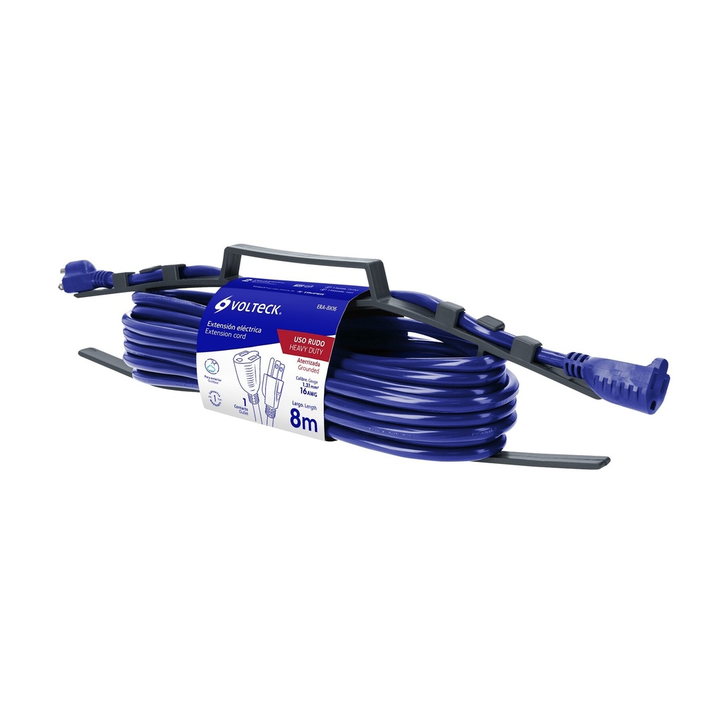 [ERA-8X16] Extensión de uso rudo aterrizada 8 m 3x16 AWG, Volteck