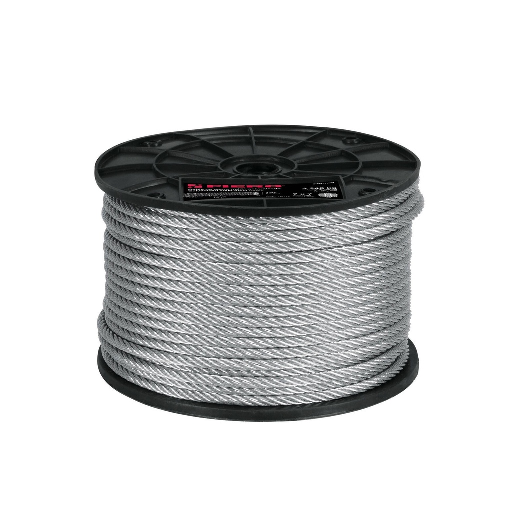 [CAB-1/16R3] Metro de cable rígido 1/16" de acero 7x7 hilos, 300 m, Fiero