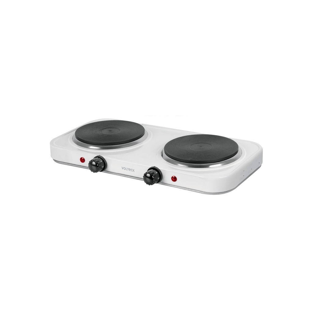 [PAEL-2CD] Parrilla eléctrica 2 quemadores de disco, blanca, VOLTECK