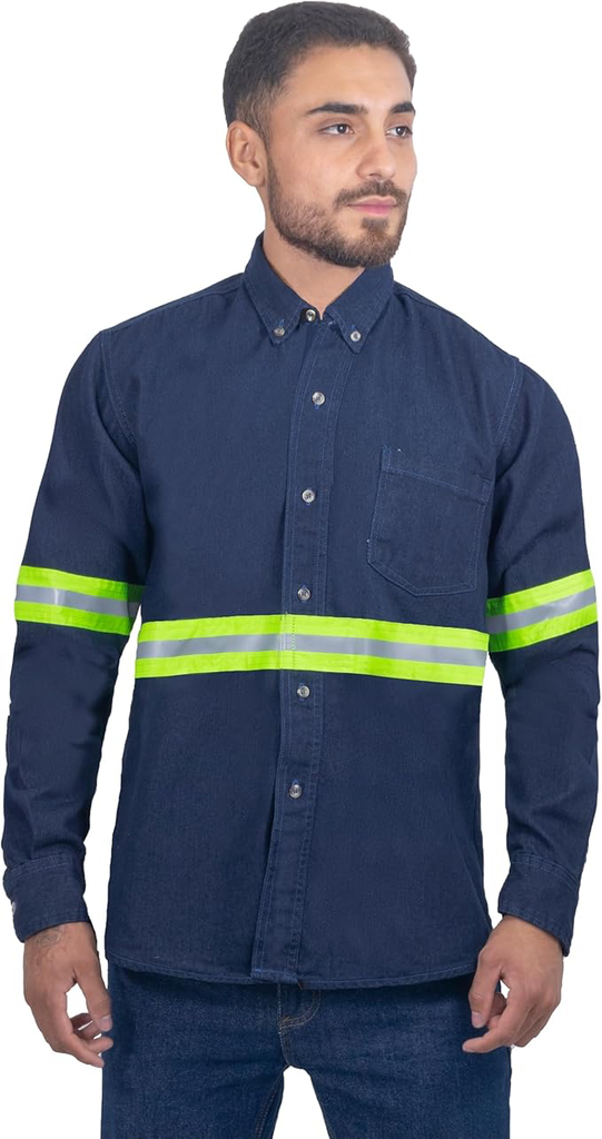 [ROP-CAM-MEZ-REF-75] Camisa de Mezclilla Industrial 7.5 oz con Cintas Reflejantes
