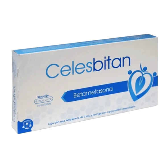Celesbitan Betametasona 8 mg/2 mL Solución Inyectable Caja con 1 Ampolleta y Jeringa