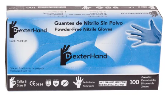 Guantes de Nitrilo Azul Desechable sin Polvo, Dexterhand, 704PF