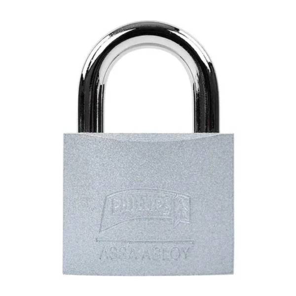Candado metalico 45mm llave tradicional gancho corto pulido en caja Phillips