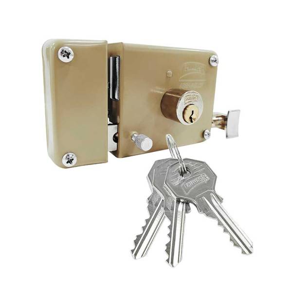 Cerradura sobreponer izquierda beige clasica caja Phillips