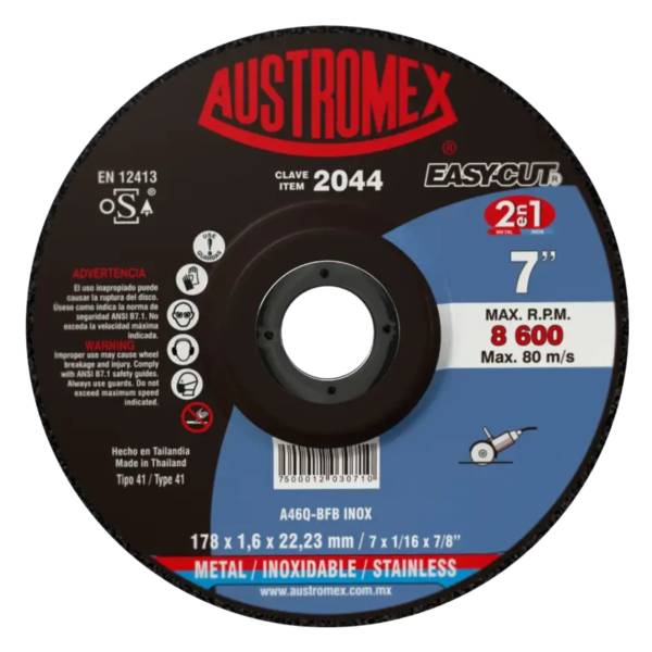 Disco corte metal y acero inoxidable 7" x 1/16 mm x 7/8" easycut 2044 Austromex