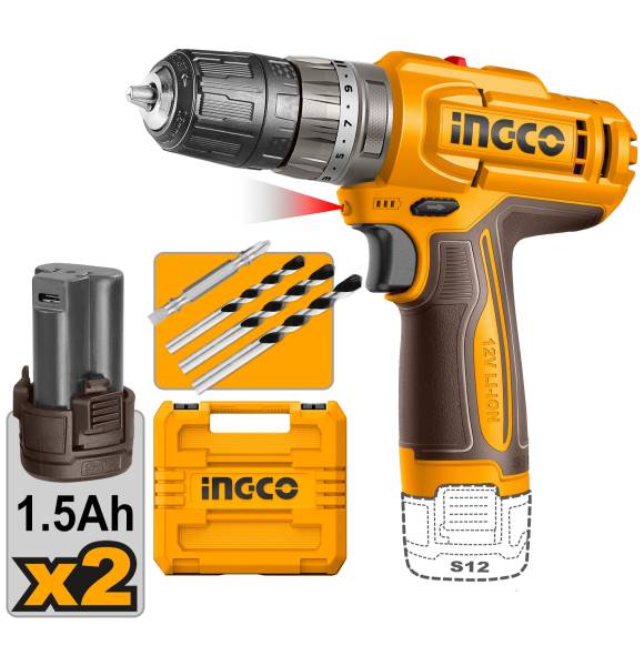 Rotomartillo inalam 3/8 12v 20N 2 baterias broca maletin rec USBC Ingco